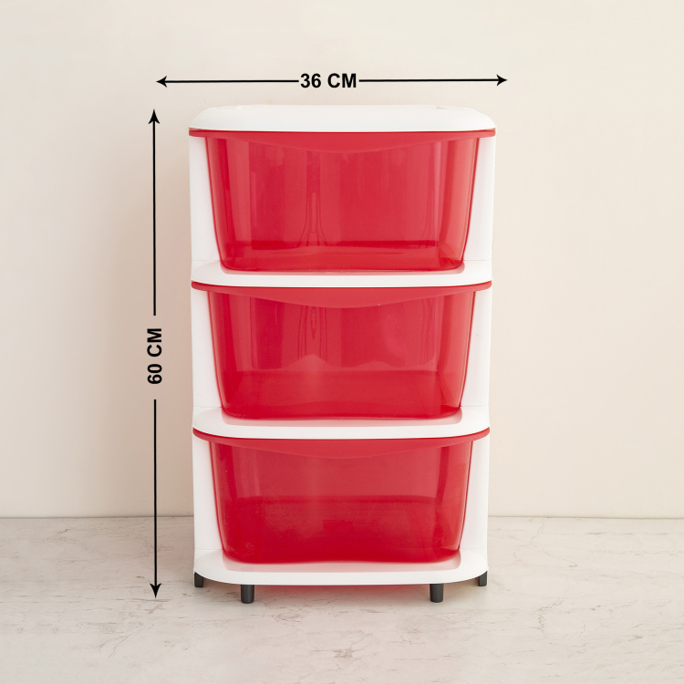 Regan Solid rectangle Single Pc. Three Tier Drawer Cabinet - 36 cm x 60 cm - Polypropylene - Red