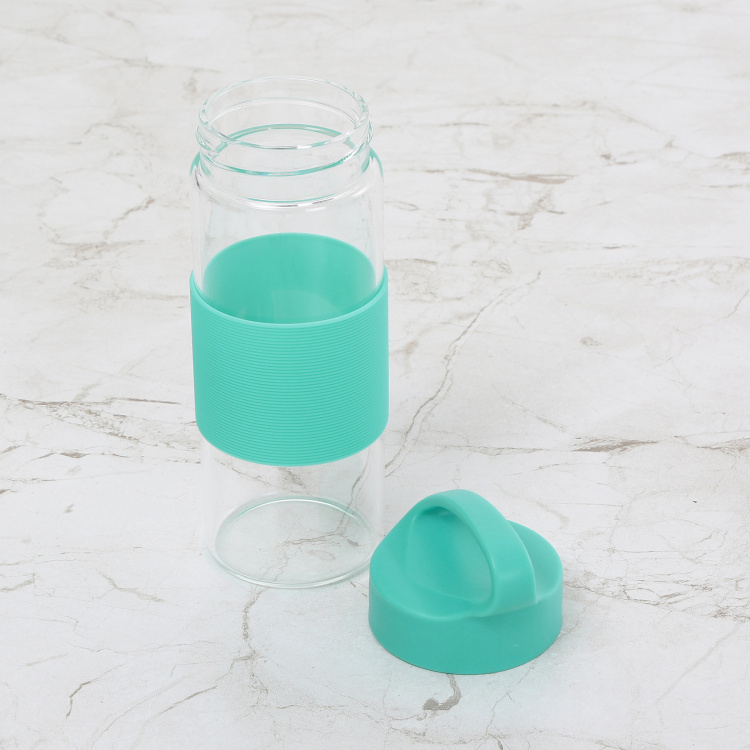 Atlantis Solid Bottles  - Glass - Single Borosilicate with Silicone Sleeve - 21 cm  H x 7.2 cm - 400ml - Green