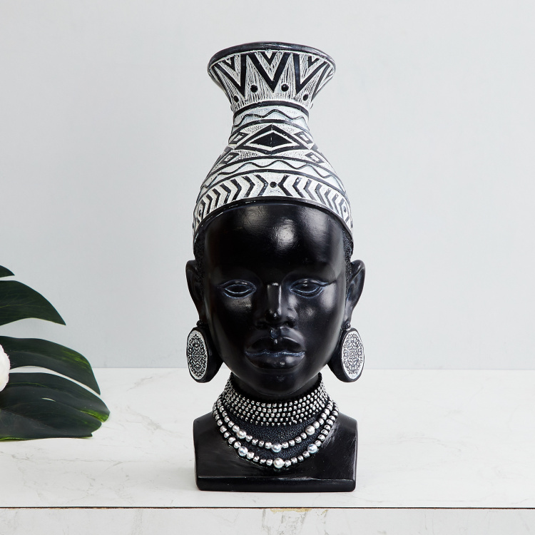 Tribal Monochrome Lady Head Figurine
