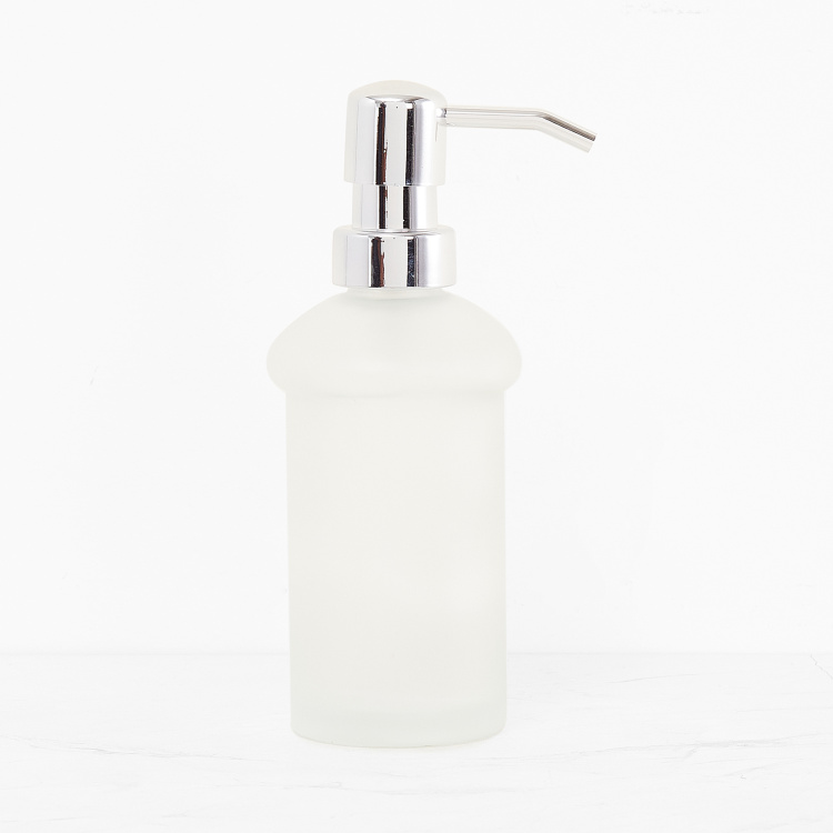Orion Solid Glass Round Soap Dispenser  : 6 cmW x 18 cmH 200 ml Transparent