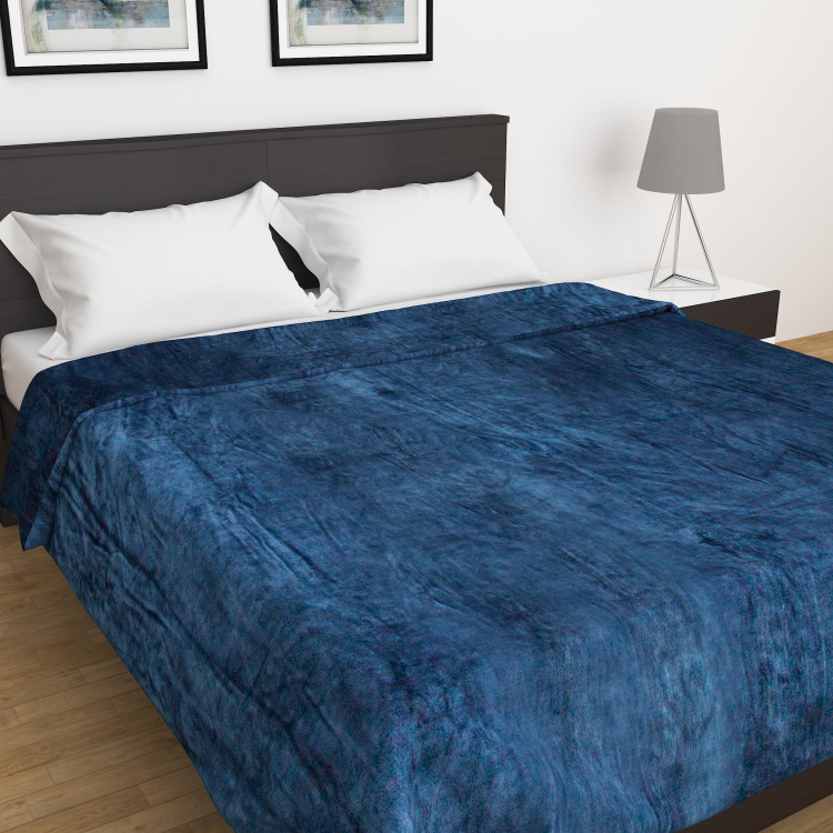 Colour Connect Blue Solid Flannel Light Weight Double Blanket - 240x200cm