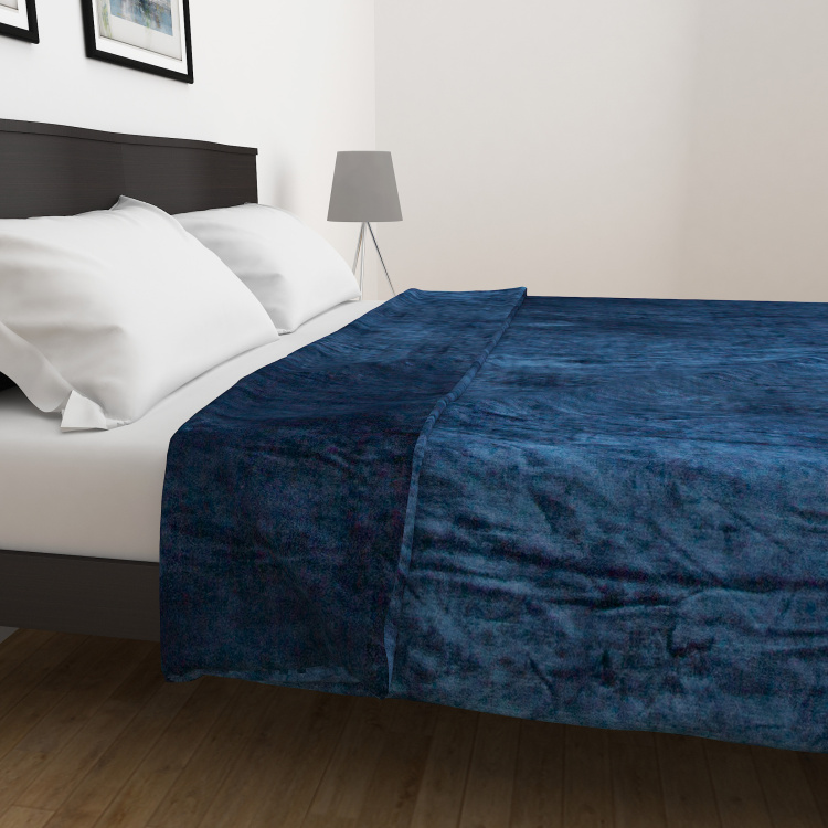 Colour Connect Blue Solid Flannel Light Weight Double Blanket - 240x200cm