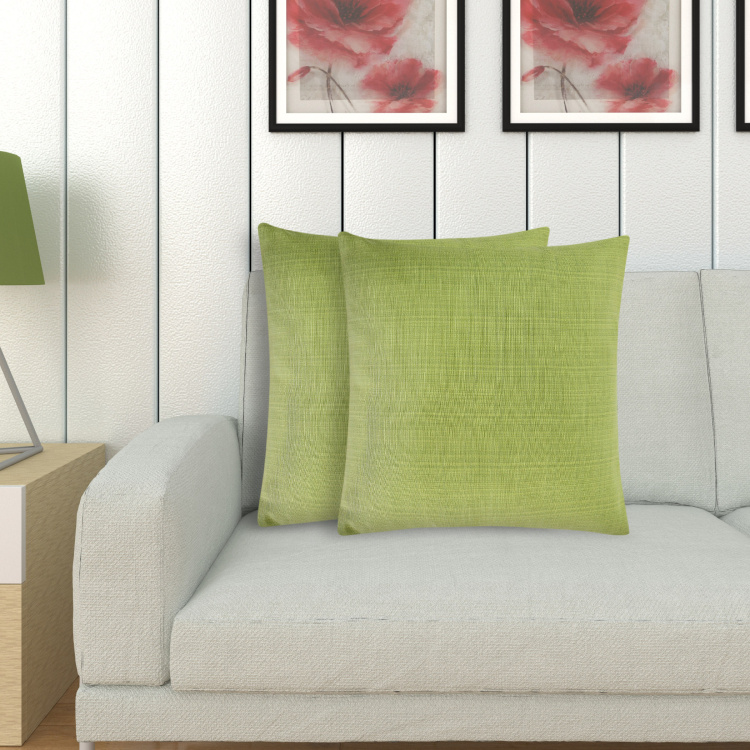 Colour Connect Solid Polyester Cushion Cover  : 40 cm x 40 cm Green