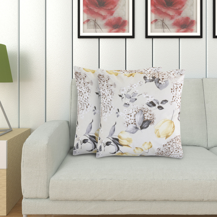 Lavish Floral Polyester Cushion Covers  : 40 cm x 40 cm White