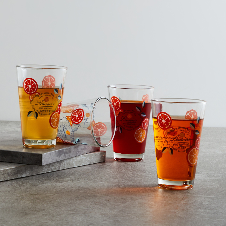 Raisa-Fruit Saga Printed Glasses & Tumblers - Glass - Juice - Glass - 12.6 cm H x 8.3 cm - Transparent