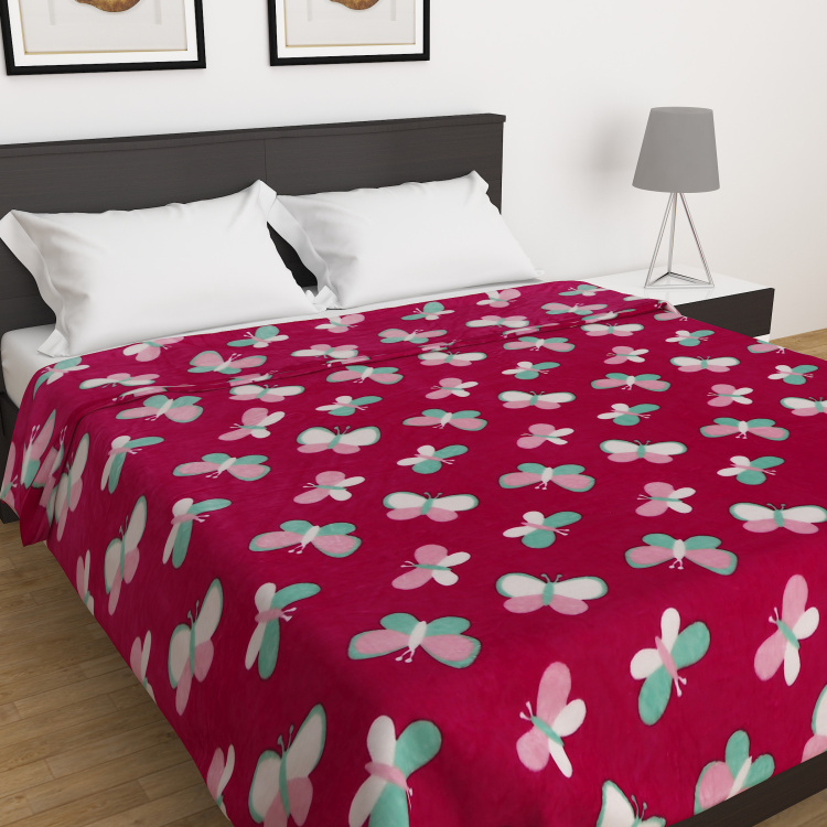Slate Butterfly Print Double-Bed Flannel Blanket - 180 x 200 cm