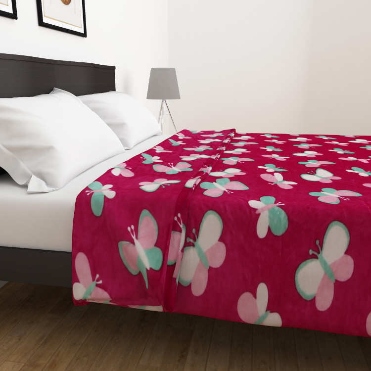 Slate Butterfly Print Double-Bed Flannel Blanket - 180 x 200 cm