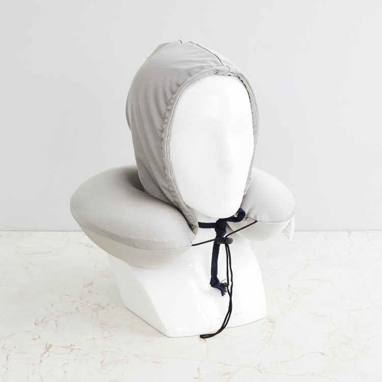 Travel Textured Polyester Neck Pillow with Hoodie  : 33 cm x 10 cm x 10 cmH Grey