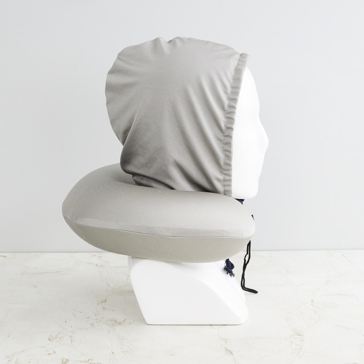 Travel Textured Polyester Neck Pillow with Hoodie  : 33 cm x 10 cm x 10 cmH Grey