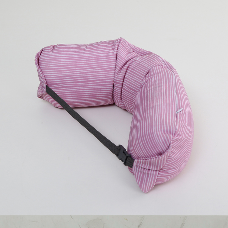 Travel Printed Polyester Bean filled -Long Neck Pillow  : 60 cm x 15 cm Pink
