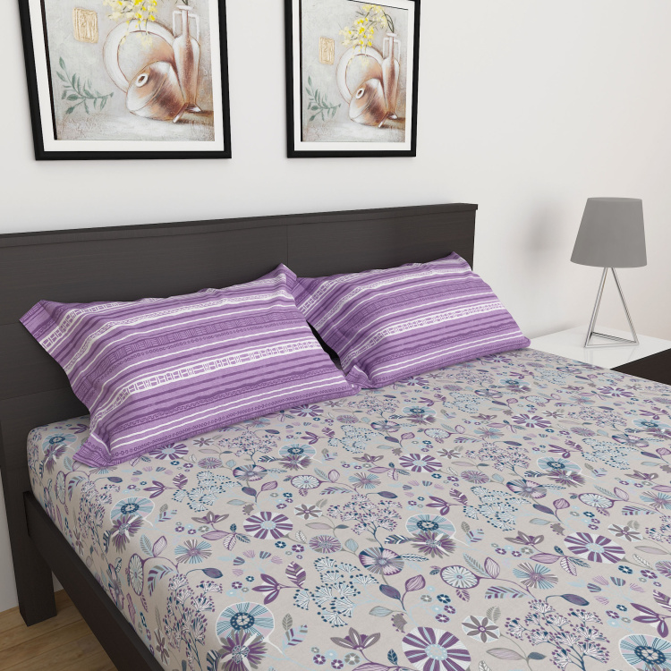 Carnival Printed 3-Piece Queen Size Fitted Bedsheet Set- 150 x 195  cm