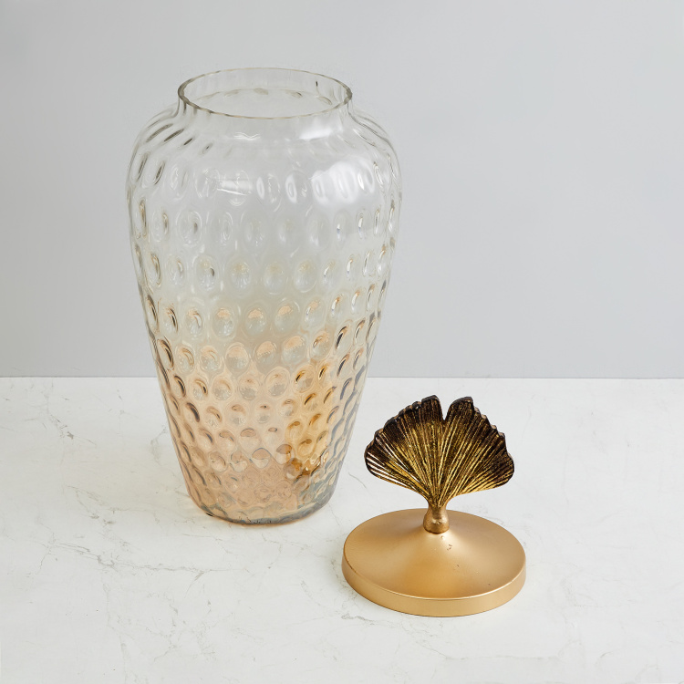 Eternity Textured Vase with Ginko Leaf Lid