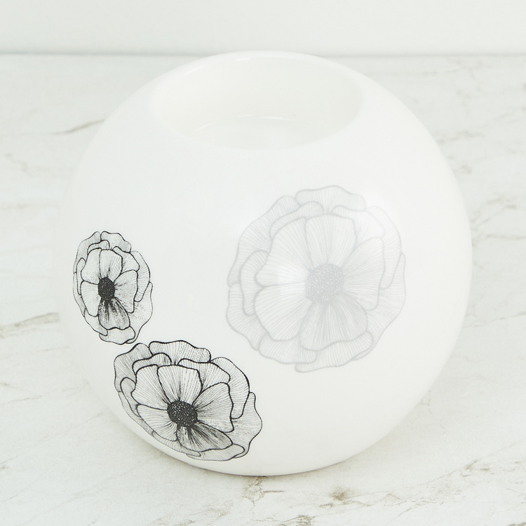 Galaxy Floral Decal Porcelain T-Light Holder - White