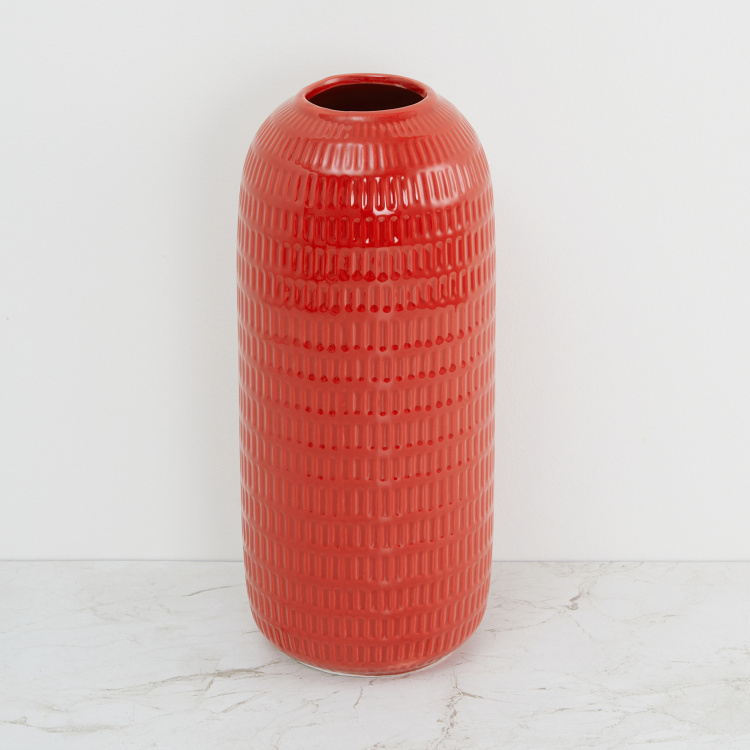 Colour Connect Textured Porcelain Round Single Pc. Vase - Red - 13 cm L x 30 cm H