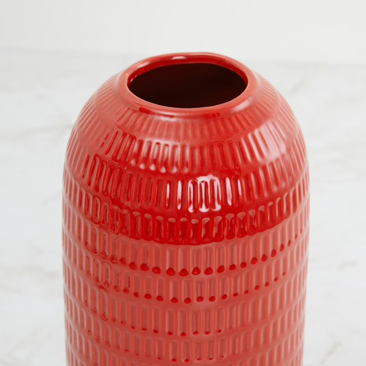 Colour Connect Textured Porcelain Round Single Pc. Vase - Red - 13 cm L x 30 cm H