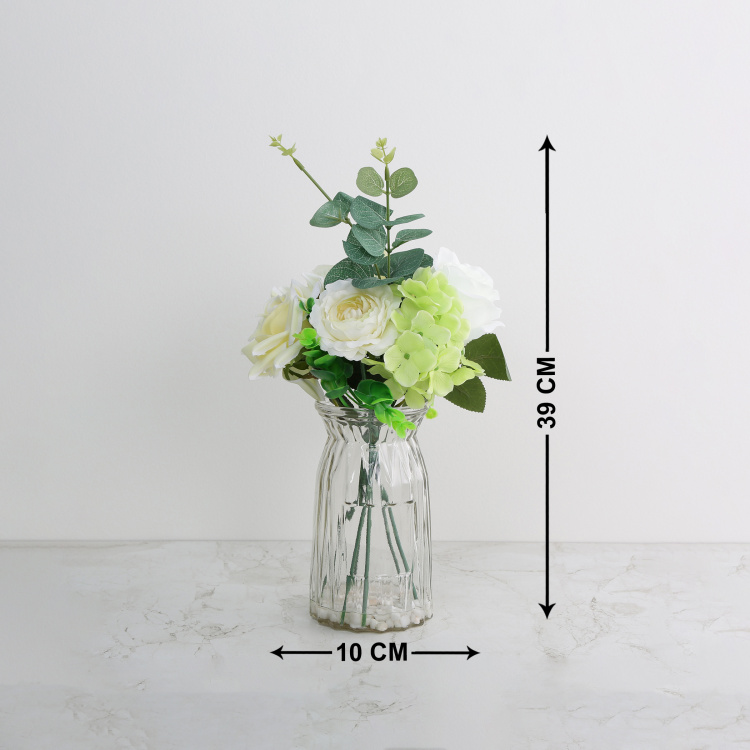 Gardenia Hydrangea Artificial Plant in Glass Vase