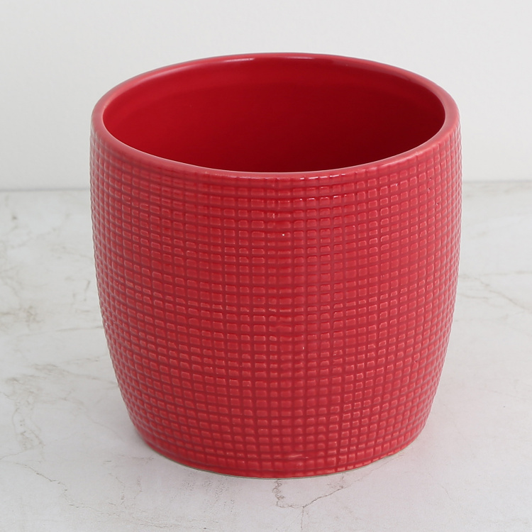 Valencia Textured Round Single Pc. Planters - Ceramic - Red
