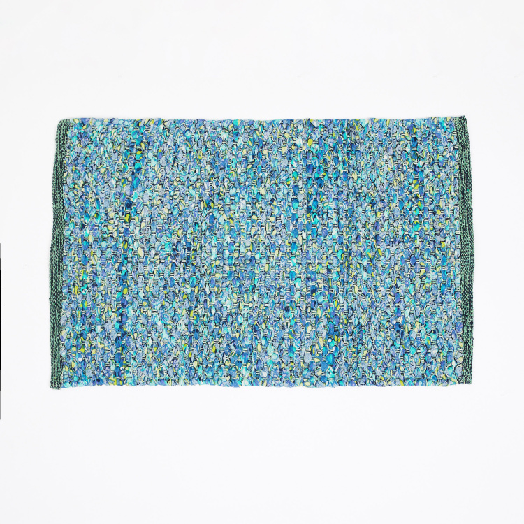 Fawn Melange Textured Cotton Melange Dhurrie  : 75 cm x 50 cm Blue