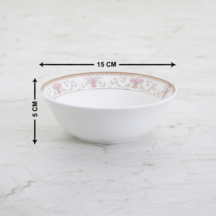 Altius Casablanca White Bone China Microwave Safe Printed Cereal Bowl - 450 ml