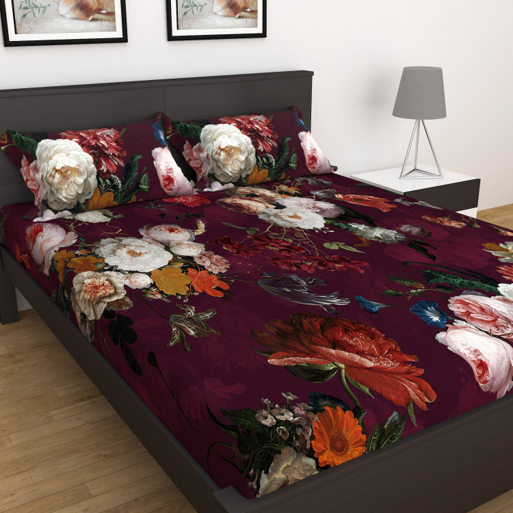 La-Maison Floral Print 3-Piece Double Bedsheet Set - 2.54 m  x 2.74 m
