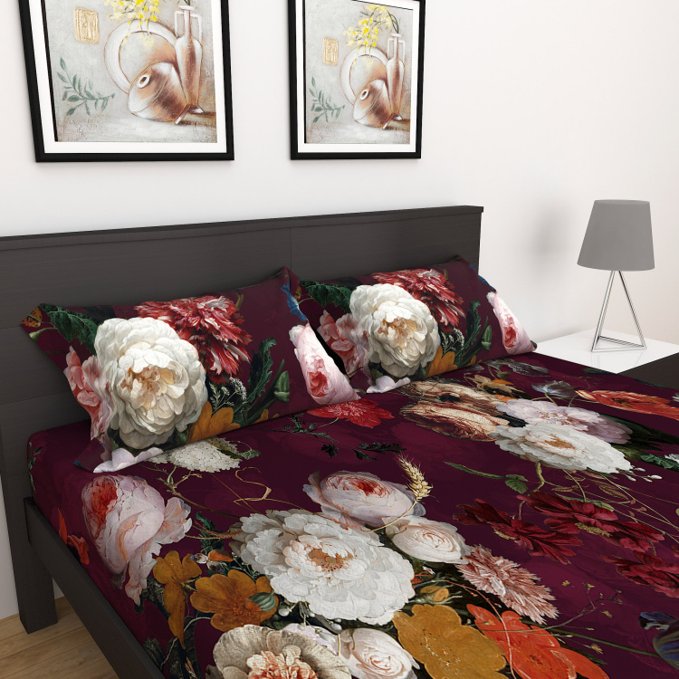 La-Maison Floral Print 3-Piece Double Bedsheet Set - 2.54 m  x 2.74 m