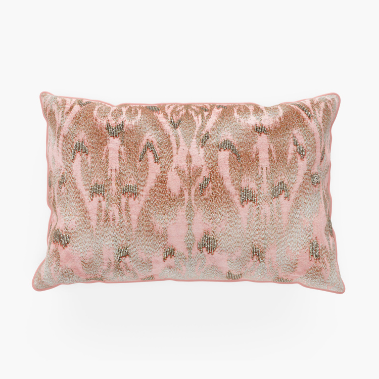 Ikat Oberan Embroidered Cushion Covers - Single Pc - 50 cm X 30 cm - Cotton  - 50 cmL X 30 cmW - Pink