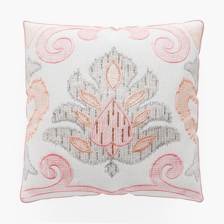 Ikat Ophelia Embroidered Cushion Covers - Single Pc - Cotton - 40 cm x 40 cm - Multicolour