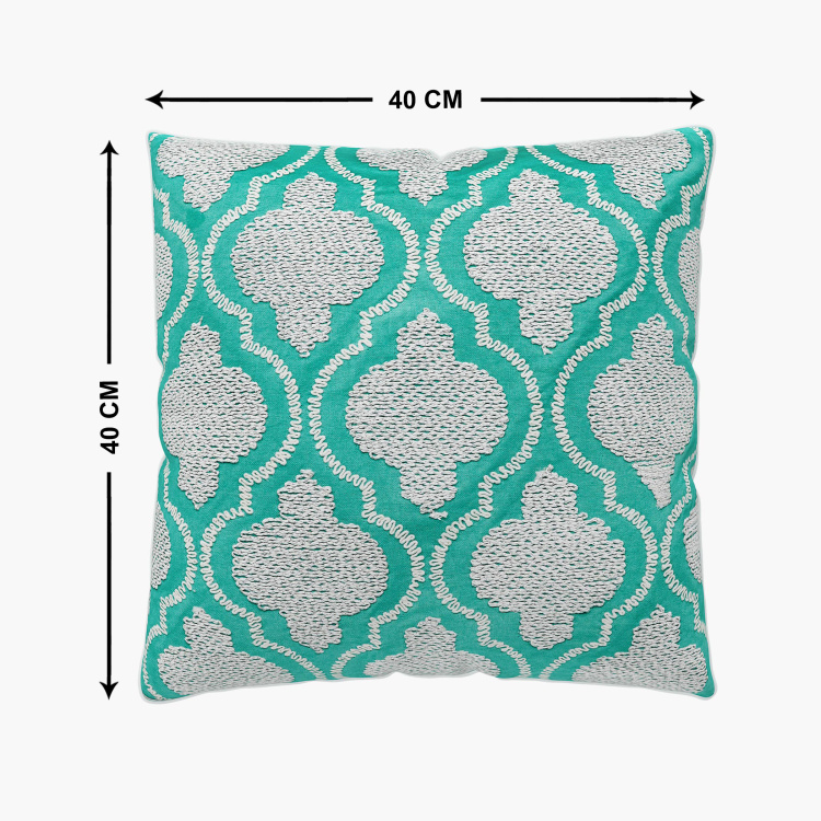Mandarin Embroidered Cotton Cushion Cover  : 40 cm x 40 cm Blue