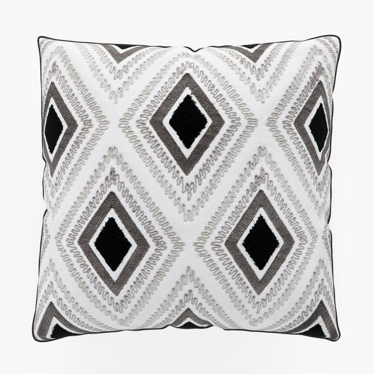 Mandarin Embroidered Cotton Cushion Cover  : 40 cm x 40 cm Black