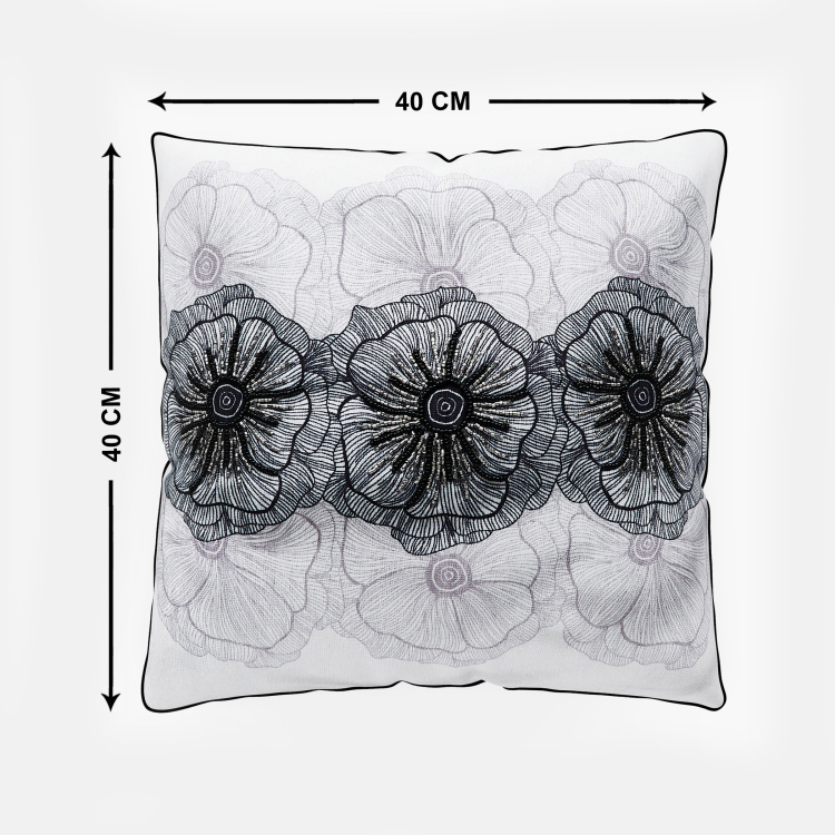 Mandarin Embellished Polyester Cushion Cover  : 40 cm x 40 cm Black
