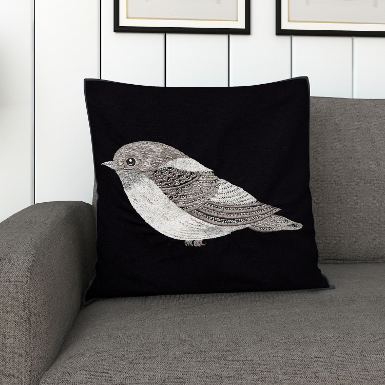Mandarin Solo Bird Embroidered Cushion Cover - 40 x 40 cm