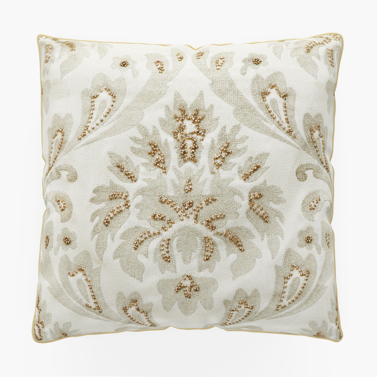 Timeless Embellished Polyester Cushion Cover  : 40 cm x 40 cm Beige