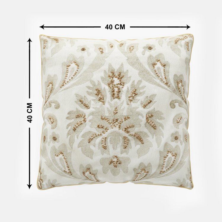 Timeless Embellished Polyester Cushion Cover  : 40 cm x 40 cm Beige