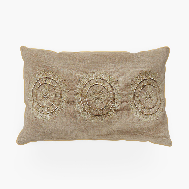 Timeless Medallion Embellished Polyester Cushion Cover - 30 x 50 cm Beige
