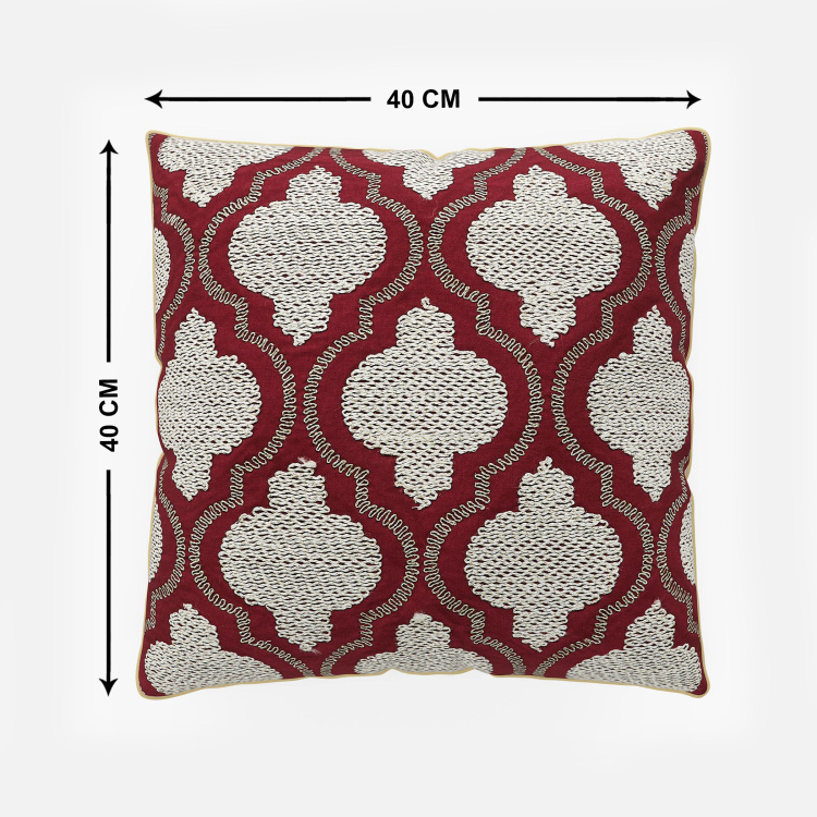 Vintage Embroidered Cotton Cushion Cover  : 40 cm x 40 cm Red