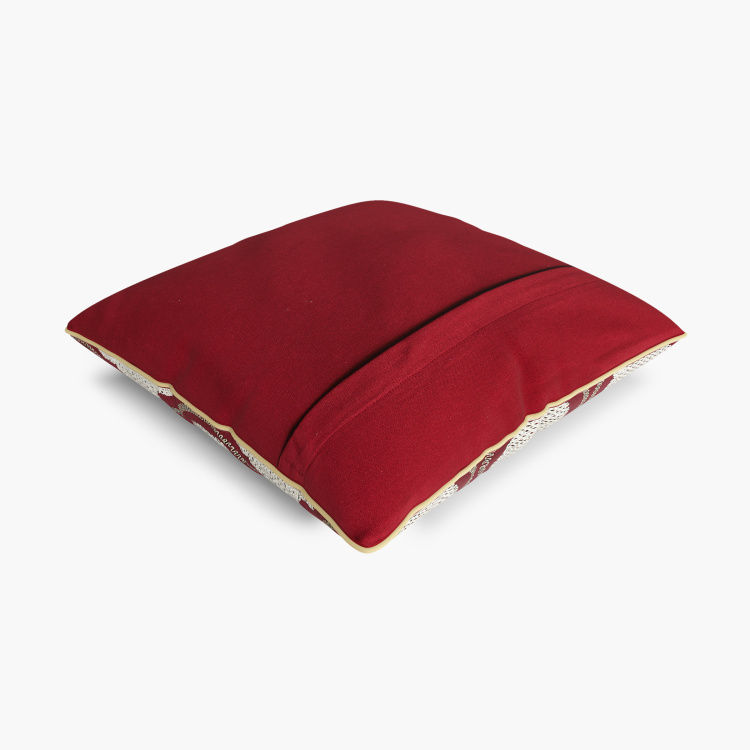 Vintage Embroidered Cotton Cushion Cover  : 40 cm x 40 cm Red