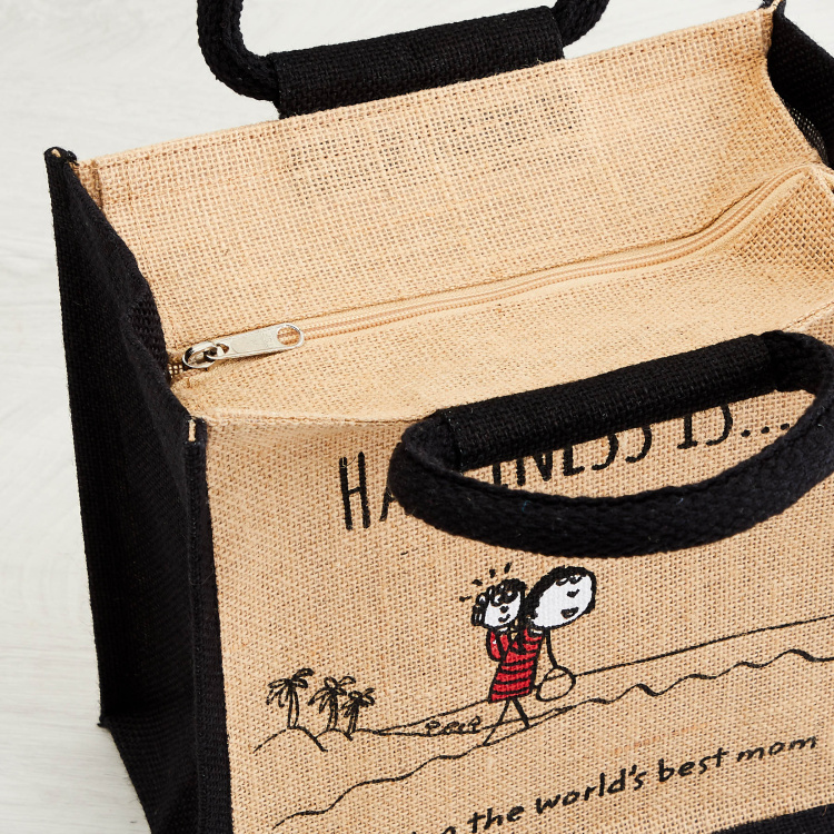 Livia Printed  Small Lunch Bag - Jute - Lunch Bag - 25 cm  L x 15 cm  W x 35.5 cm  H - Multicolour