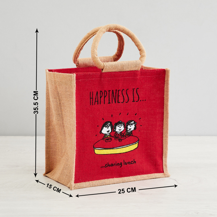Livia Printed  Small Lunch Bag - Jute - Lunch Bag -  25 cm  L x 15 cm  W x 35.5 cm  H - Multicolour
