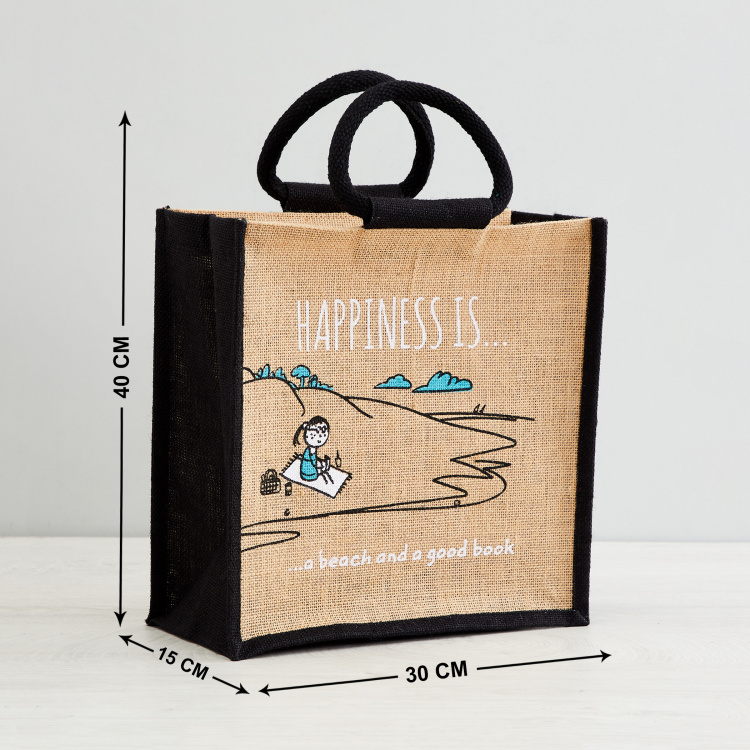 Livia Printed  Medium Lunch Bag - Jute - Lunch Bag - 30 cm  L x 15 cm  W x 40 cm  H - Multicolour