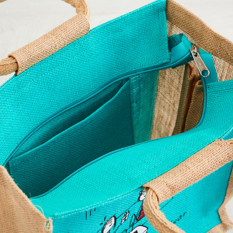 Livia Printed  Medium Lunch Bag - Jute - Lunch Bag - 30 cm  L x 15 cm  W x 40 cm  H - Blue