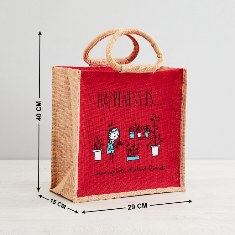 Livia Printed  Medium Lunch Bag - Jute - Lunch Bag - 29 cm  L x 15 cm  W x 40 cm  H - Multicolour