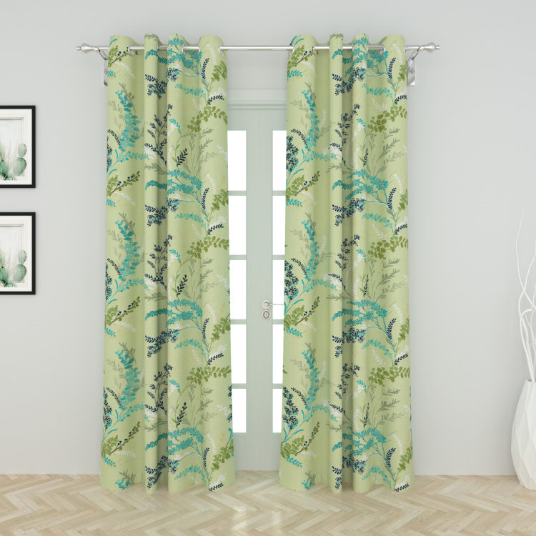 India Inspired Printed Door Curtains - Set Of 2 Pcs - Cotton - 225 cm x 120 cm - Green