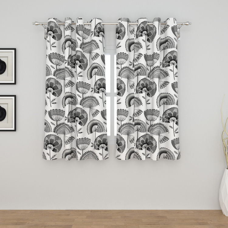 India Inspired Printed Cotton Window Curtain  : 160 cm x 120 cm Black