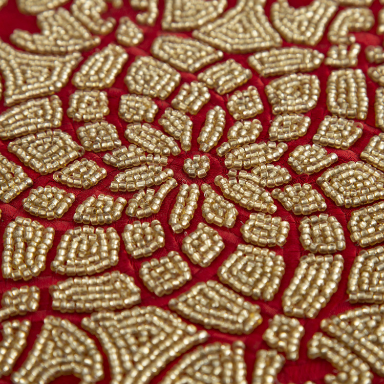 Cinder Treasure Textured Placemat - PU - Beaded Placemat - 38 cm  L x 38 cm  W - Red