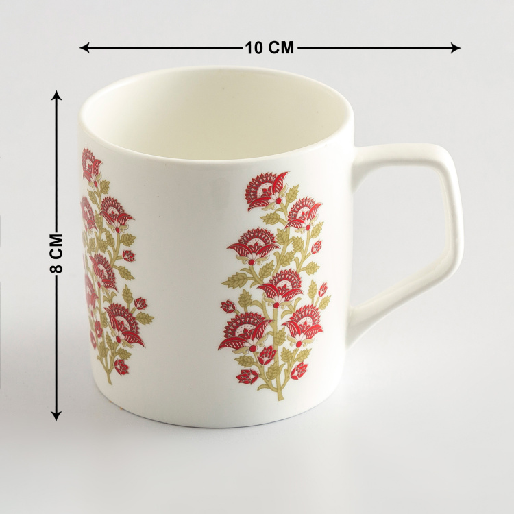 Mandarin Printed  Coffee Mugs  - Bone China -  Coffee Mug - 8 cm  H x 10 cm - 230 ml - Red