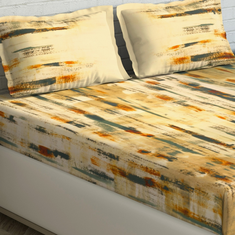 D'DECOR Rustic Strokes Printed 3-Piece King-Size Bedsheet Set - 274 x 274 cm