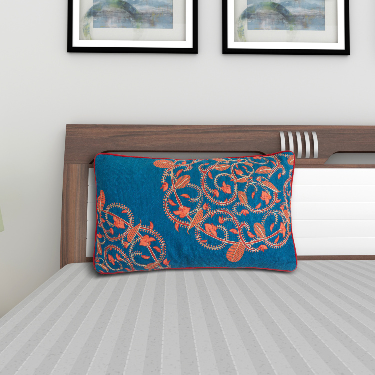 Coromandel Embellished Cushion Covers - Single Pc. -  Cotton - 50 cm x 30 cm - Blue