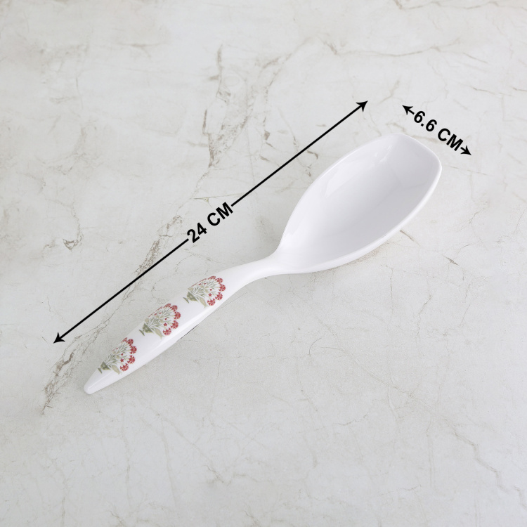 Meadows-Malva Printed  Serving  Spoon  - Melamine -  Serving  Spoon - 24 cm  L x 6.6 cm  W x 24 cm  H - White