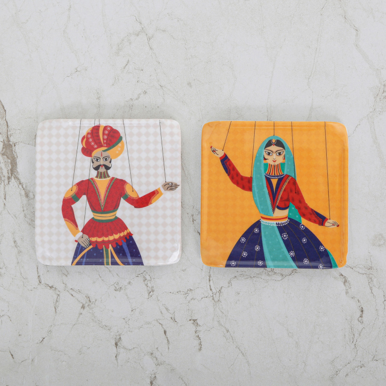 Raisa-Retro Printed Coasters with Holder - Set of 6