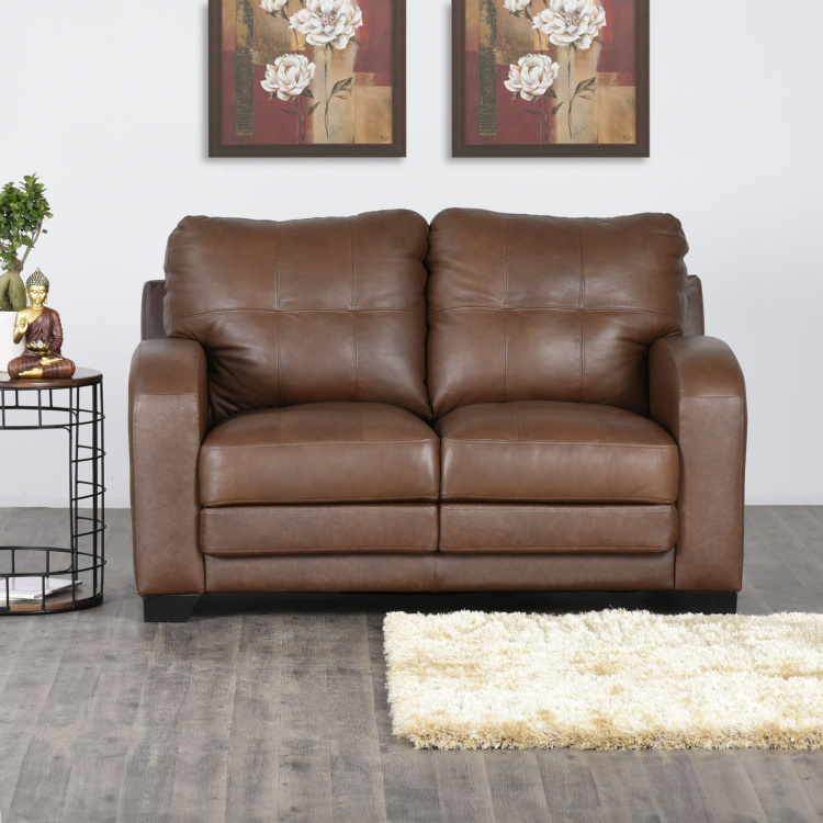 Vista Two Seater Leather Sofa Brown, Brown Leather Couches Living Room